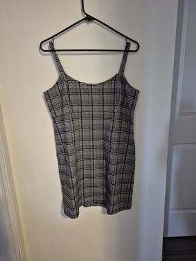 Black & White Plaid Spaghetti Strap Mini Dress